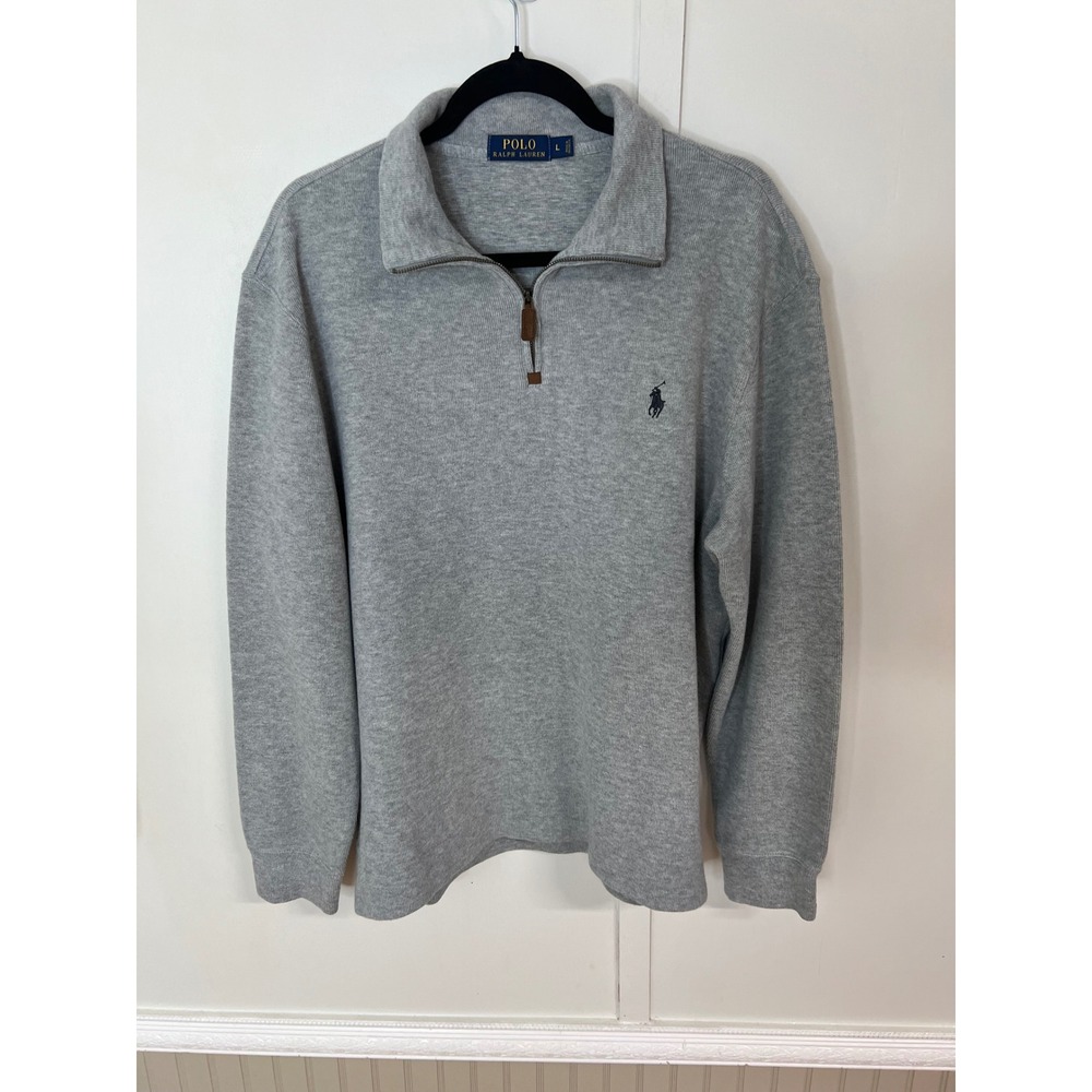 Polo Ralph Lauren Mens Gray 100% Cotton Quarter Zip Pullover Sweater Large